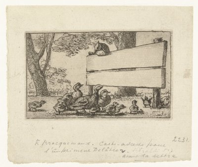 Adresskarte mit Enten bei einem Holzzaun für den Drucker Delâtre von Felix Bracquemond