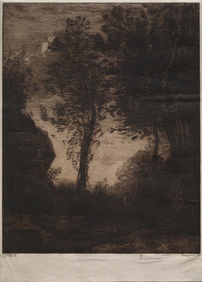 Landschaft: Sonnenuntergang, nach Corot, um 1858 von Felix Bracquemond
