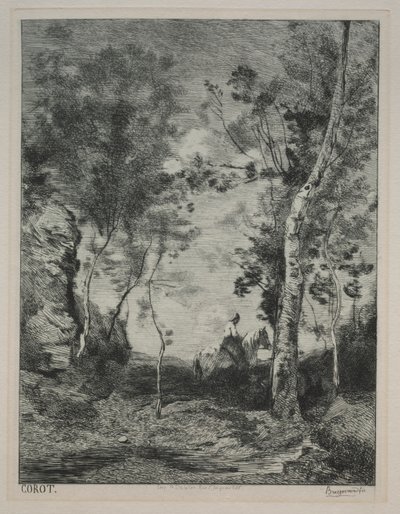Landschaft, oder Das weiße Pferd, nach Corot, um 1858 von Felix Bracquemond