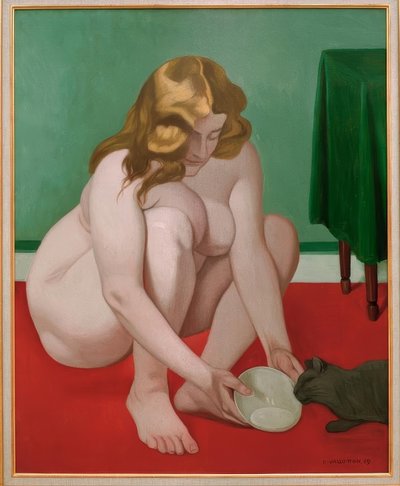 Hockende Frau, die einer Katze Milch anbietet von Felix Edouard Vallotton