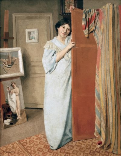 Atelierinterieur mit der Frau des Künstlers von Felix Edouard Vallotton