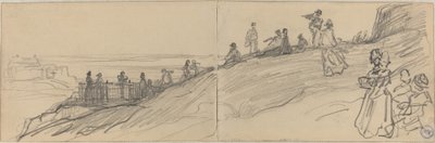 Figuren auf einem Hügel mit Blick auf das Meer von Felix Hilaire Buhot