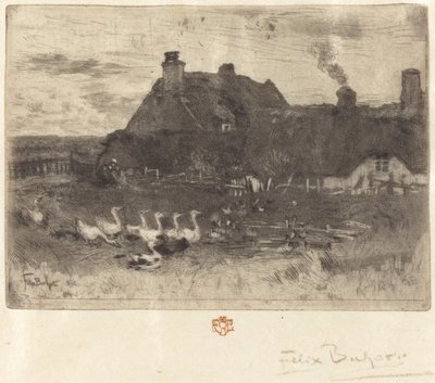 Les Petites Chaumières Strohhütten--Kleine Platte von Felix Hilaire Buhot