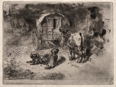 Die Wächter des Hauses oder die Freunde des Saltimbanque, um 1875 von Felix Hilaire Buhot