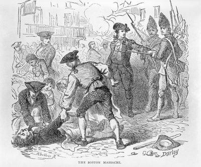 Das Massaker von Boston, 5. März 1770, graviert von A. Bollett von Felix Octavius Carr Darley