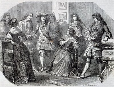 Verhaftung von Nicolas Fouquet, Finanzminister, Gravur von Henri Felix Emmanuel Philippoteaux aus Vicomte von Bragelonne, von Alexandre Dumas von Felix Philippoteaux