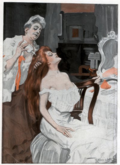Frau, die sich die Haare machen lässt, späte 19. bis frühe 20. Jahrhundert von Ferdinand Freih van Reznicek