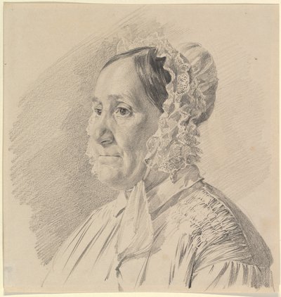 Porträt einer Frau in einer Spitzenhaube, im Dreiviertelprofil nach links von Ferdinand Georg Waldmüller