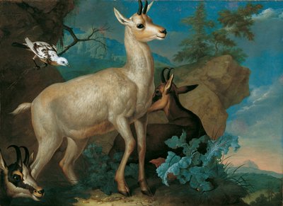 Drei Bergziegen und eine Amsel von Ferdinand Phillip de Hamilton