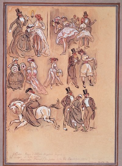 Zweites Französisches Kaiserreich: Modeplatte für Tänzer, Reiter und elegante Herren von Ferdinand Sigismund Bac