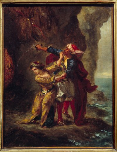 Die Braut von Abydos. Illustration aus dem Buch von George Gordon Byron, bekannt als Lord Byron (1788-1824), „Die Braut von Abydos“, Gesang II Strophe XXIII von Ferdinand Victor Eugene Delacroix
