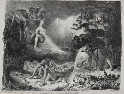 Illustrationen zu Faust: Marguerites Schatten erscheint Faust, 1828 von Ferdinand Victor Eugene Delacroix