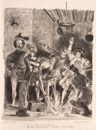 Illustrationen für Faust: Méphistophélés in der Taverne der Studenten, 1828 von Ferdinand Victor Eugene Delacroix