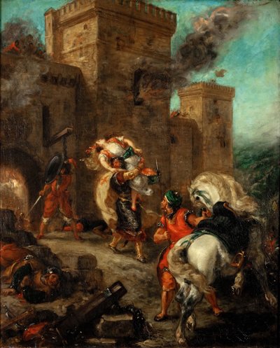 Rebecca von einem Tempelritter während der Plünderung der Burg Frondeboeuf vergewaltigt von Ferdinand Victor Eugene Delacroix