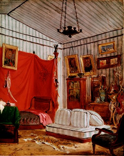 Studie für Interieur mit zwei Porträts (Gemälde, ca. 1834) von Ferdinand Victor Eugene Delacroix