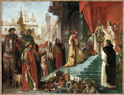 Die Rückkehr von Christoph Kolumbus; seine Audienz vor König Ferdinand und Königin Isabella, den katholischen Herrschern von Ferdinand Victor Eugene Delacroix