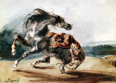 Tiger greift ein Wildpferd an von Ferdinand Victor Eugene Delacroix