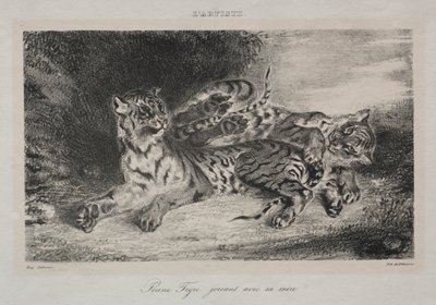 Junger Tiger spielt mit seiner Mutter, 1831 von Ferdinand Victor Eugene Delacroix