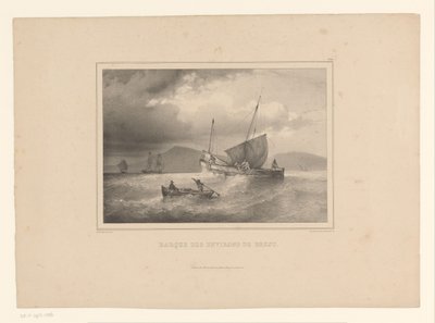 Gestrandete Brigg zwischen den hohen Wellen von Ferdinand Victor Perrot