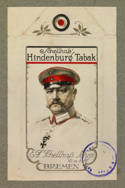 Porträt von Hindenburg auf einer Tabakpackung von Fernand Barbier