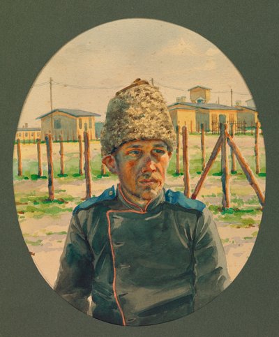 Porträt eines russischen Artilleristen, der das Krankenhaus verlässt, Gustrow von Fernand Barbier
