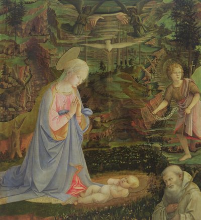 Anbetung des Kindes mit dem kleinen Johannes und St. Romuald von Filippino Lippi