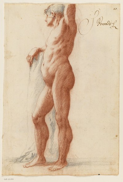 Stehende männliche Figur, nach links gewandt und an einen Baumstamm gelehnt von Filippo Esegrenio
