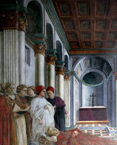 Zyklus über das Leben des Heiligen Stephanus: „Das Begräbnis des Heiligen Stephanus“ (Detail) von Filippo Lippi