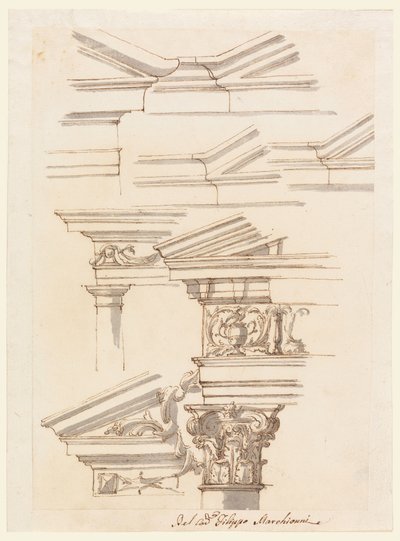 Studien für Gebälk und Giebel, ca. 1770 von Filippo Marchionni