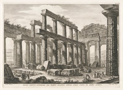 Eine andere Innenansicht des Hexastyle Hypaethral Tempels von Süden, aus Antichità di Pesto (Antiquitäten von Paestum) von Filippo Morghen