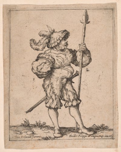 Soldat im Profil mit einer Pike, aus Capricci e habiti militari von Filippo Napoletano
