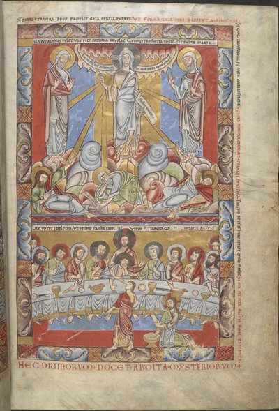 Ganzseitige Miniatur in zwei Registern, der Verklärung Christi und des Letzten Abendmahls, Illustrationen aus 