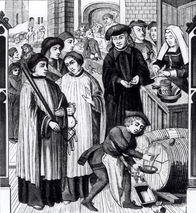 Weinzölle, gewährt dem Kapitel von Tournai von König Chilperic, nach einem Fenster der Kathedrale von Tournai von Flemish School