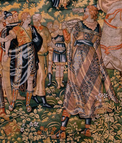Flämischer Wandteppich. Serie Die Geschichte von Kyros. Nr. II Astyages erkennt Kyros. Anonym, basierend auf Michiel Coxcie. Atelier Antwerpen. Ca. 1590 von Flemish School