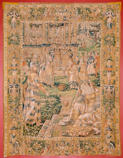 Flämischer Wandteppich. Serie Das Buch Judith. Judith zeigt Holofernes