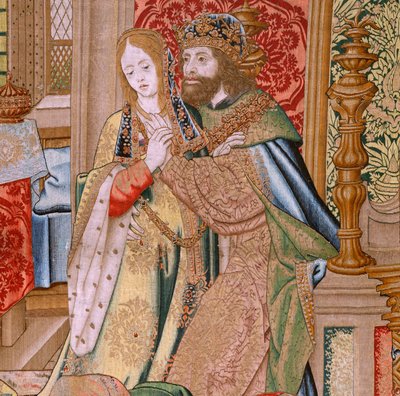 Flämischer Wandteppich. Serie Die Geschichte von David und Bathseba. Hochzeit von David und Bathseba. Zweites Panel der Serie. Modell Anonym. Herstellung Unbekannt, Brüssel. 1505 von Flemish School