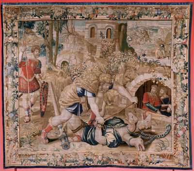 Flämischer Wandteppich. Serie Die Arbeiten des Herkules. Herkules fängt Kerberos. Sechster Wandteppich der erhaltenen Serie. Modell Unbekannt. Herstellung Willem Dermoyen, Brüssel. Ca. 1528 von Flemish School