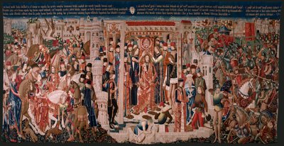 Flemischer Wandteppich. Serie Unbekannt. Römische Geschichte? Tarquinius Priscus. Herstellung Brüsseler Werkstätten?. Ca. 1475. Stoff Wolle und Seide, 6 Ketten pro cm. Herkunft Eine Spende von Graf Alba de Aliste, sie kam 1608 in die Kathedrale. Standort. von Flemish School