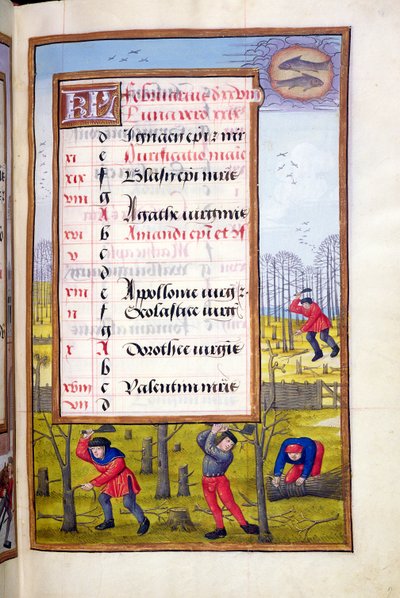 Ms 1058-1975 f2r Bäume fällen und Reisigbündel binden, illuminierte Seite für Februar, aus einem Stundenbuch, ca. 1500 von Flemish School