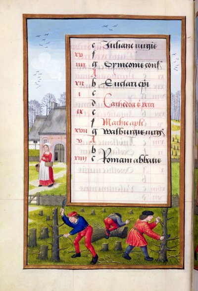Ms 1058-1975 f2v Bäume fällen und Reisigbündel binden, aus einem Stundenbuch, ca. 1500 von Flemish School