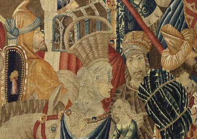 Wandteppich zeigt die Eroberungen von König Alfons V. von Portugal (Conquistas de Alfonso V de Portugal), Tournai. Detail von Flemish School