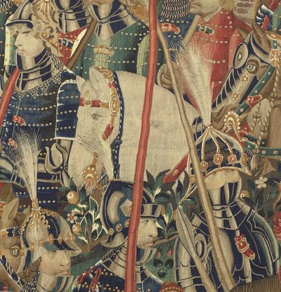 Wandteppich mit den Eroberungen von König Alfons V. von Portugal, Tournai. (Detail) von Flemish School