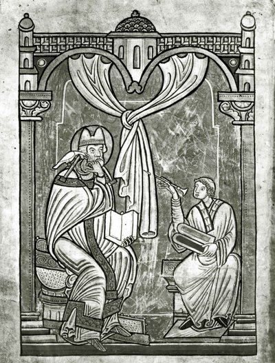 Die Ekstase des Hl. Gregor (ca. 540-604), durch den Diakon Peter durch einen Vorhang erblickt, der von seinem Stilett durchbohrt wurde von Flemish School