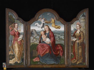 Triptychon mit der Jungfrau und dem Kind, St. Barbara und St. Katharina von Flemish School