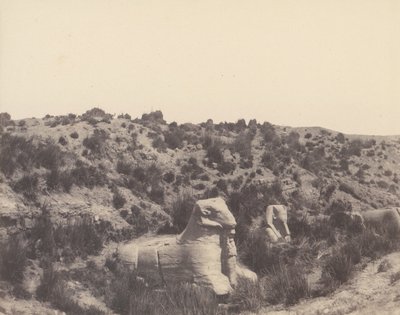 Karnak Theben, Sphinx mit menschlichem Kopf und Widderkopf, 1851-52, gedruckt 1853-54 von Félix Teynard