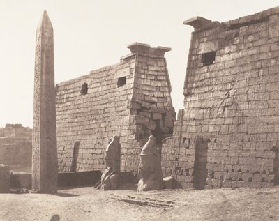 Louksor Theben, frühere Konstruktion - Pylon, Kolosse und Obelisk, 1851-52, gedruckt 1853-54 von Félix Teynard