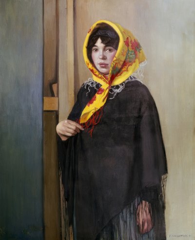 Junge Frau mit gelbem Tuch von Félix Vallotton