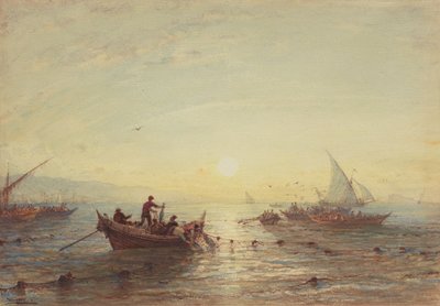Thunfischfang bei Sonnenaufgang vor der Küste von Marseille von Félix Ziem