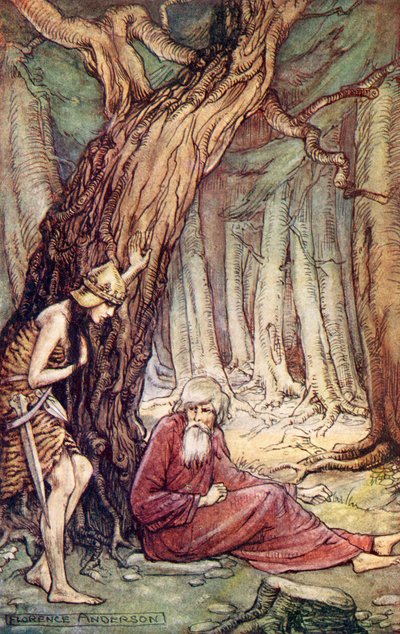 Boadicea und der Druide, aus dem Gedicht Boadicea von William Cowper, aus Lesungen aus historischen Romanzen, veröffentlicht 1914 von Florence Anderson
