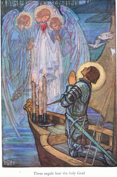 Drei Engel tragen den Heiligen Gral (Sir Galahad) von Florence Harrison